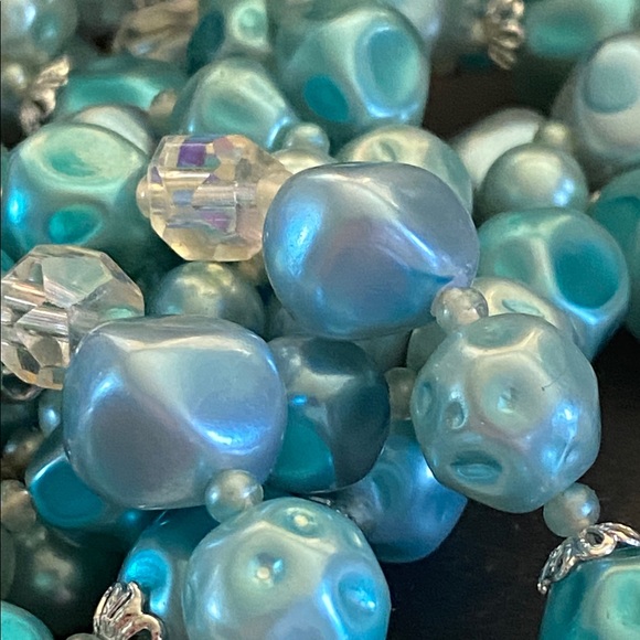 Western Germany Jewelry - Western Germany Blue Beaded Necklace With AB Crystal